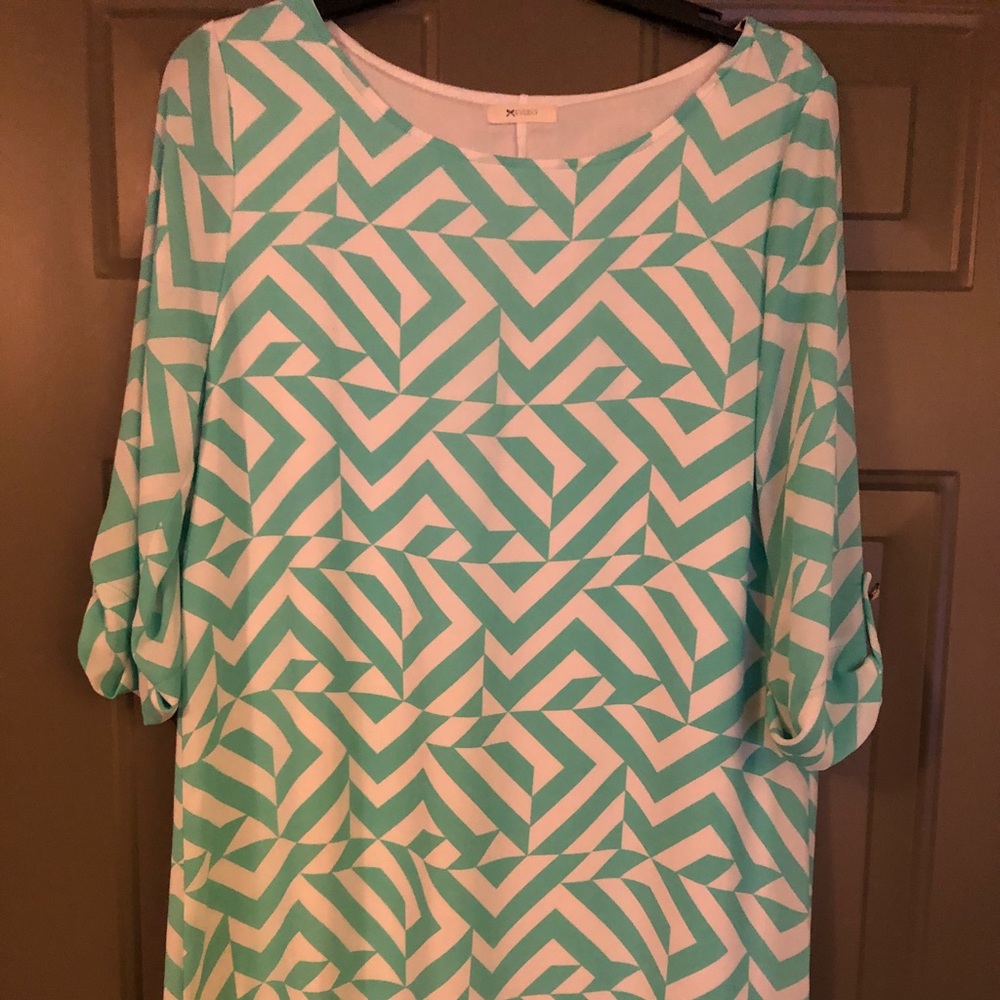 Teal & white shift dress